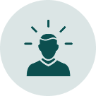 Icon of a person with light rays indicating an idea or inspiration.